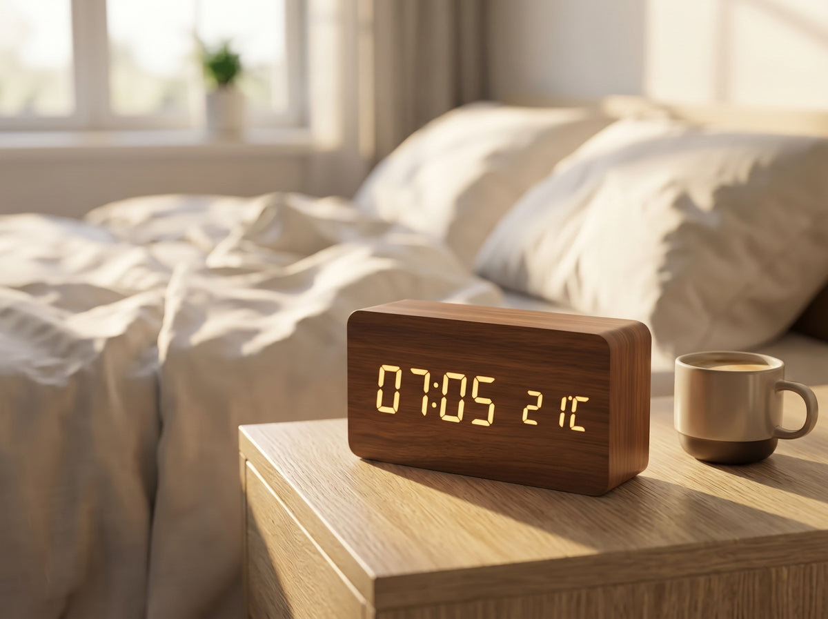Wooden LED Digital Alarm Clock with Temperature Display