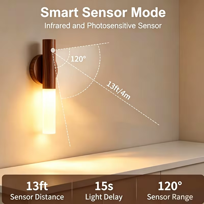 Magnetic motion sensor night light with wood grain finish, product view 10
