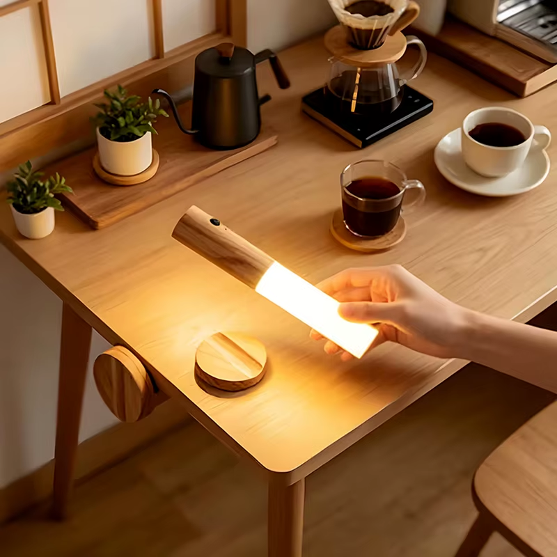Magnetic motion sensor night light with wood grain finish, product view 12