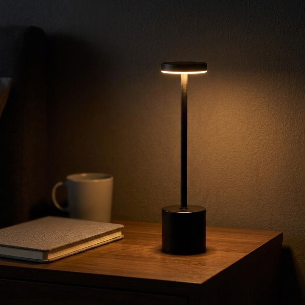 Touch lamp glowing with a warm white light in a cosy living room, feature image 2