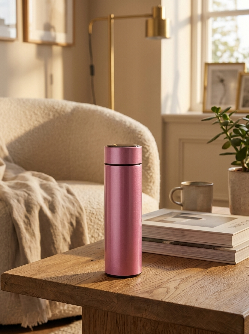 Smart stainless steel water bottle with LED temperature display, view 2