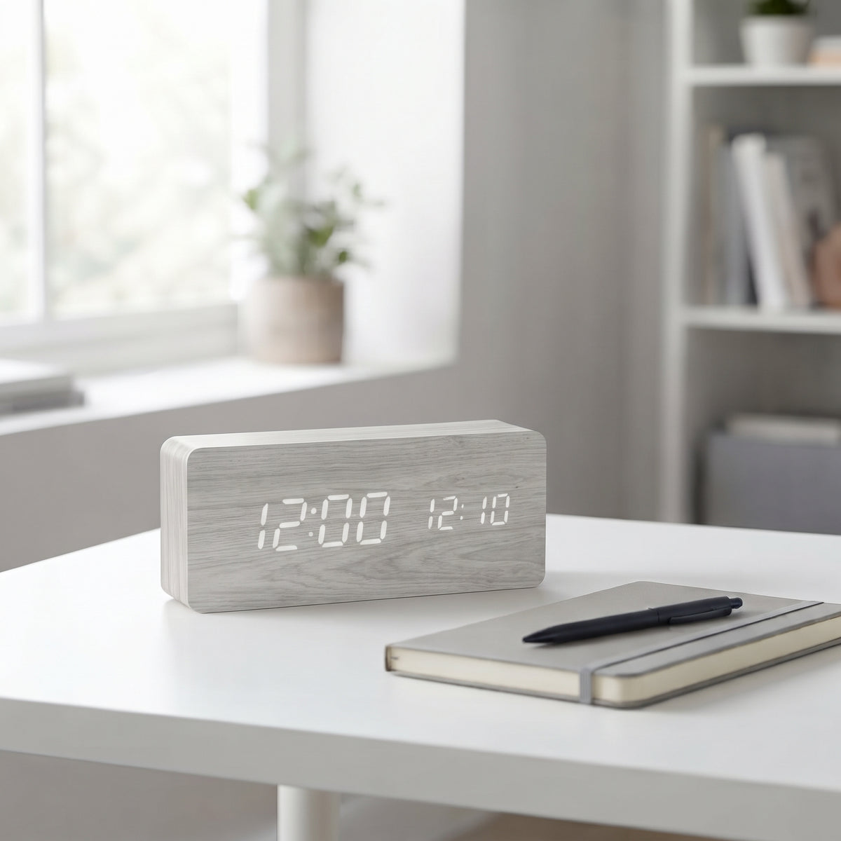 Wooden LED Digital Alarm Clock with Temperature Display