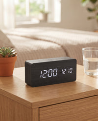 Wooden LED Digital Alarm Clock with Temperature Display