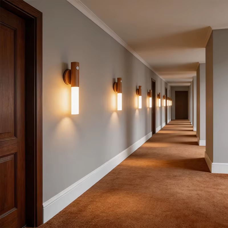 Magnetic motion sensor night light with wood grain finish, product view 13