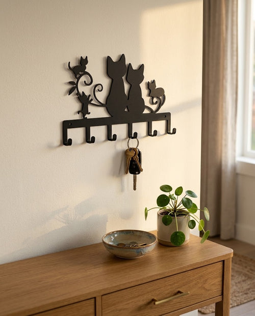 Black cat metal key holder, wall mounted