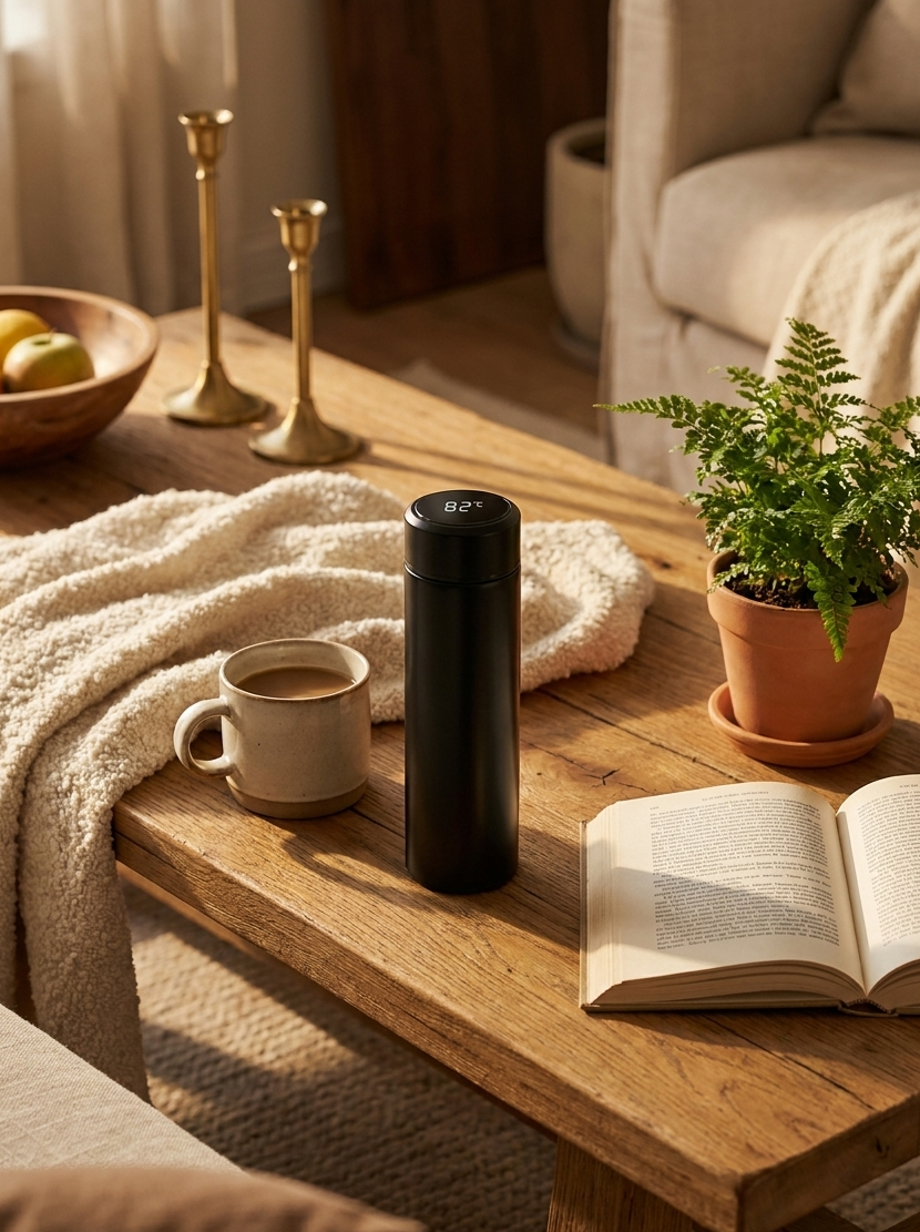Smart stainless steel water bottle with LED temperature display, view 4